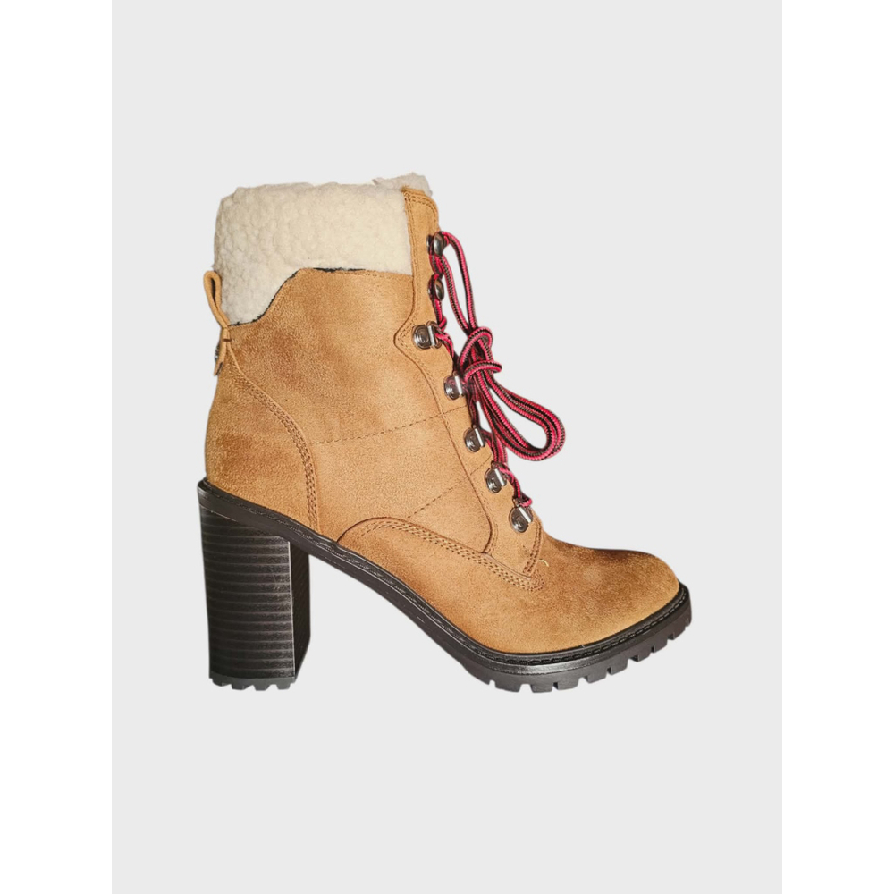 Nine West Peer Sherpa Cuff Ankle Boot Dark Natural Suede Red Laces Size 8 NIB - Picture 5 of 6